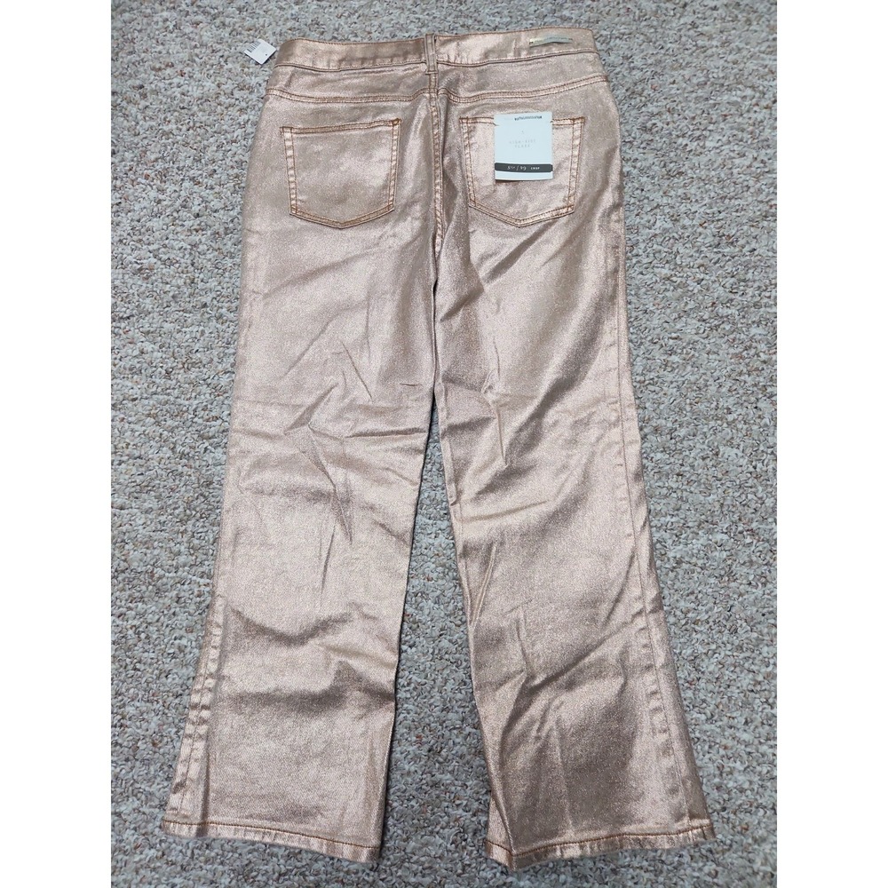 Anthropologie Pilcro Rose Gold High‎ Rise Flare Metallic Jeans Size 29 NWT